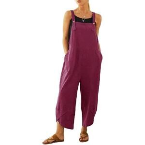 Womens Sleeveless Cotton Blend Burgundy Overalls Jumpsuit